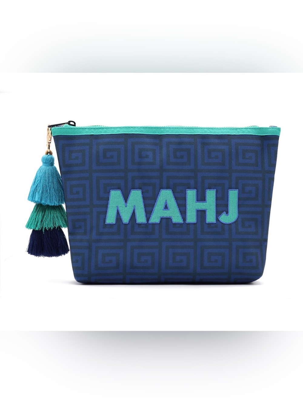 Navy Blue MAHJONG tile Pouch with Teal Tassel